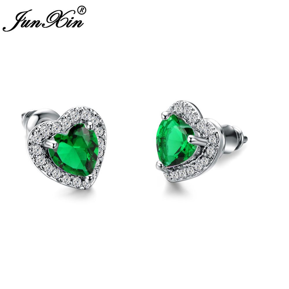 Luxury Female Black/Green/Red/Blue/White Stud Earring Fashion Small Opal Heart Earrings For Women Vintage Wedding