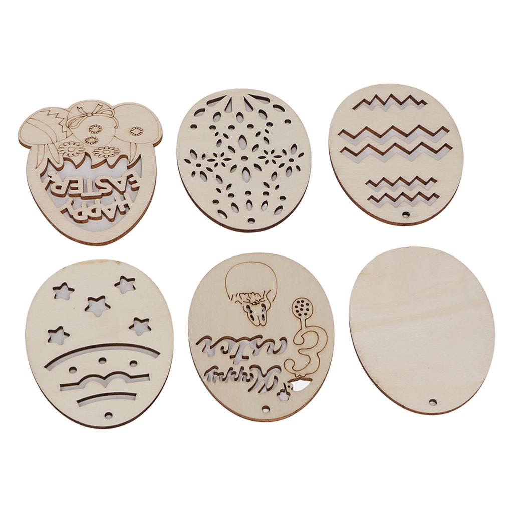 30Pcs Wooden Easter Pendant Assorted Eggs Style Durable Light Weight Wooden Cutouts with Pens Ropes for DIY Decoration