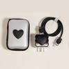 Korea Cute 3D Love Heart+EVA Storage Bag Set Charger Cover For iPhone 11 12 13 14 15 16 Pro Max 18W-20W Charge Protection Sleeve
