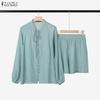 Women Long Sleeve Blouse and Shorts Summer Two Piece Suit Sets