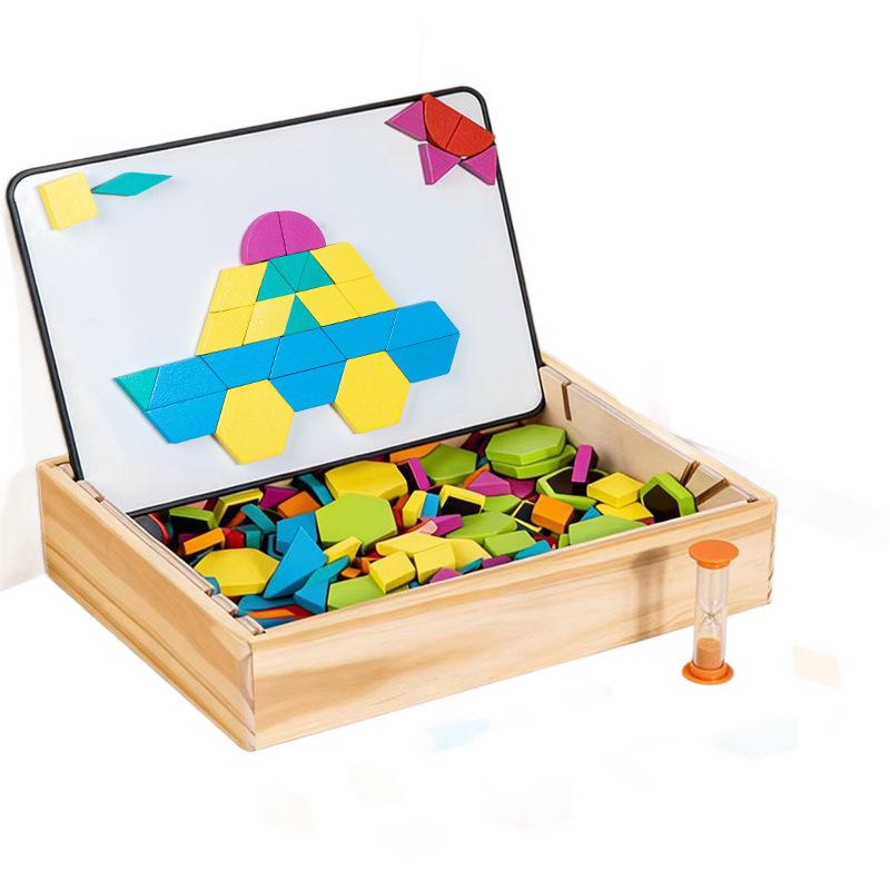 Magnetic Geometric Building Blocks: Children's Educational Wooden Puzzle for Early Learning and Parent-Child Interaction.