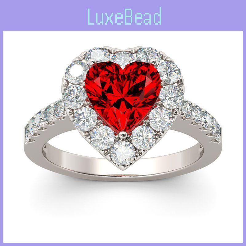 Elegant Silver Plated Ring With Red Ruby Gemstone Rhinestone For Proposal Gift