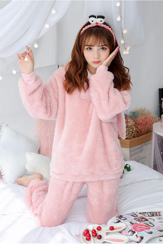 SYitong Long Sleeve Loungewear Cute Bear Fluffy Flannel Warm and Perfect for and Cute Rabbit Print Soft and Comfortable Size Women's Set, Design,