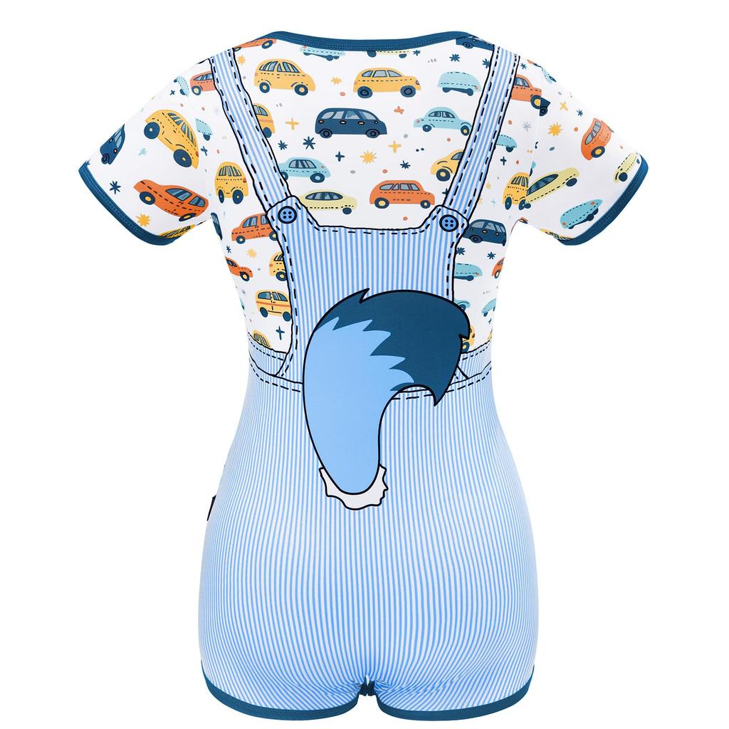 [LittleForBig] Vuxen Jumpsuit Pyjamas [Ao-chan och Racer] Fluffig Svans 2-i-1 Randig Fusk Overall Jumpsuit Blå L