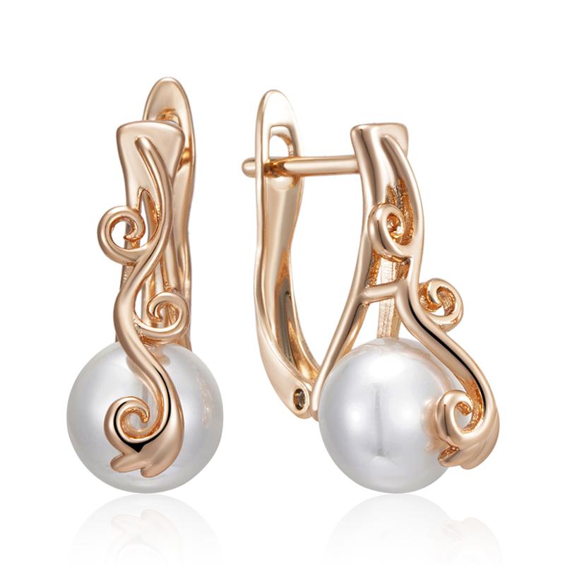 Luxury Pearl Dangle Earrings For Women Rose Gold Color Fine Ethnic Wedding Jewelry Trendy Easy Matching Accessories