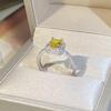 Classic Simulation Zircon Gold Plated Ring Women Fashion Fancy Yellow Cushion Square Diamond Wedding Ring Proposal Ring