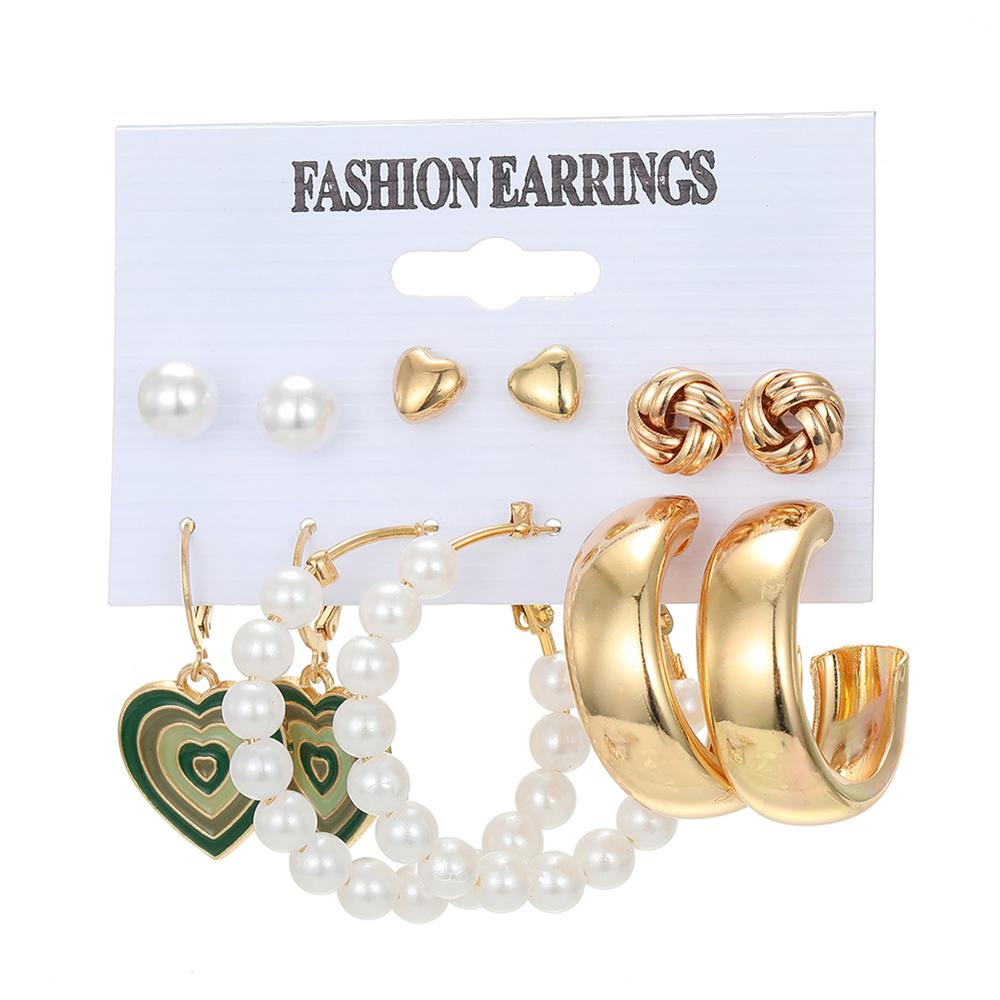 Inlaid Fashion Artificial Temperament Elegant Pearl Women's Earrings Vintage Gold Earrings Set