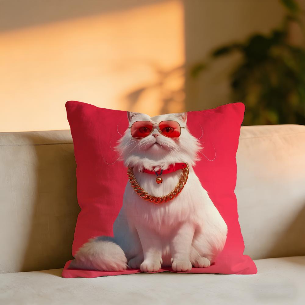 Cool And Domineering Cat Cushion Cover Cozy Velvet Throw PillowSoft Warm Cushion For Sofa Bed