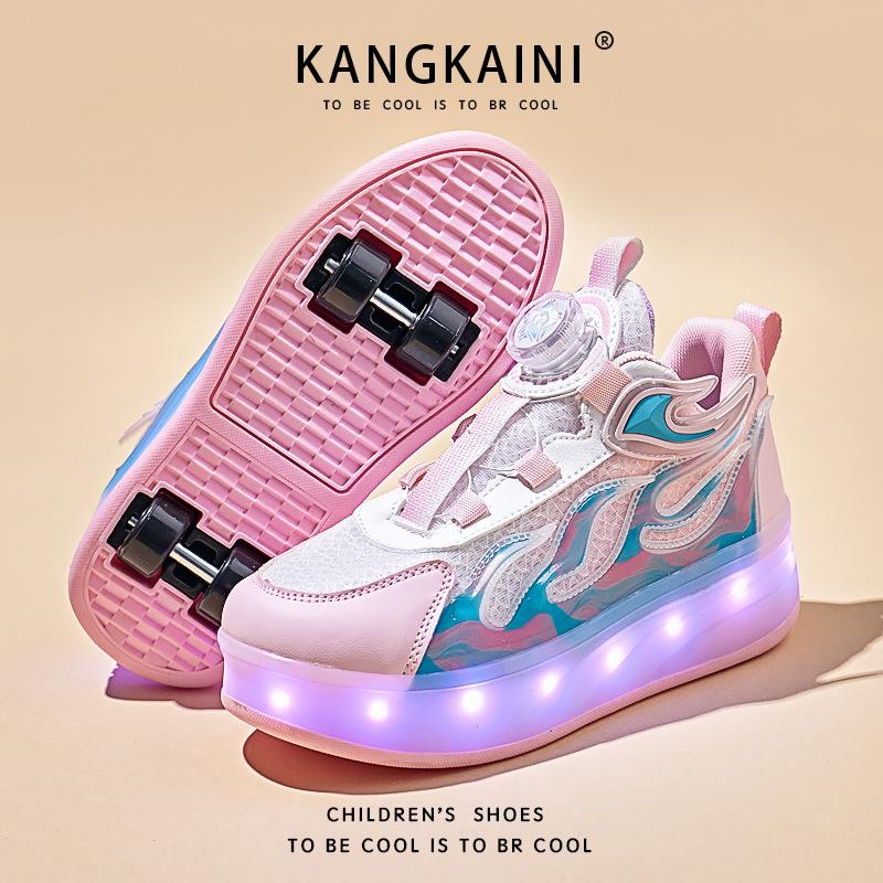 Kids Summer Double Wheel Heel Sneakers Boys Roller Skating Shoes Spin Shoes size 29