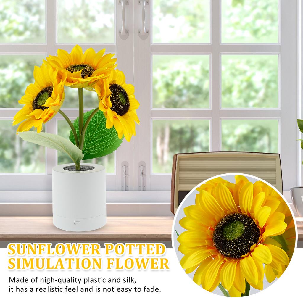 LED Sunflower Night Light Dimmable Simulation Sunflower Table Lamp USB Creative Desktop Decorative Light Bedroom Bedside Light