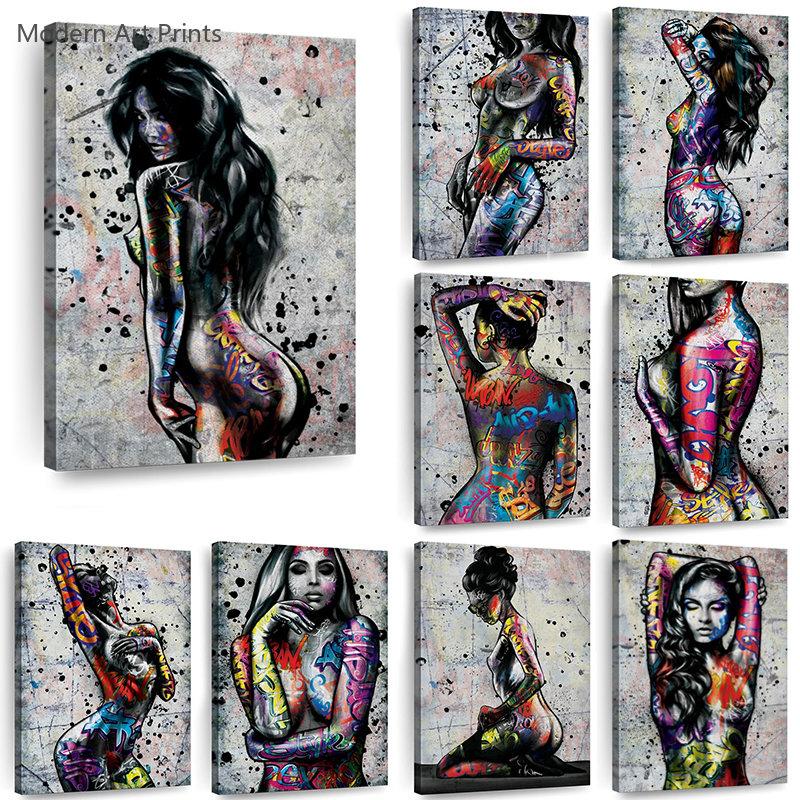 Graffiti Sexy Akt Ženský Portrét Tělo Nástěnné Umění Plátno Malba Plakátový Tisk Domácí Dekorace pro Obývací Pokoj Bez Rámu