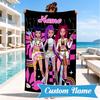 Custom Name KPop Cartoon Beach Towel Microfiber Beach Towel, Lightweight and Quick-Dry, for Summer Travel, Swimming Pool Gift