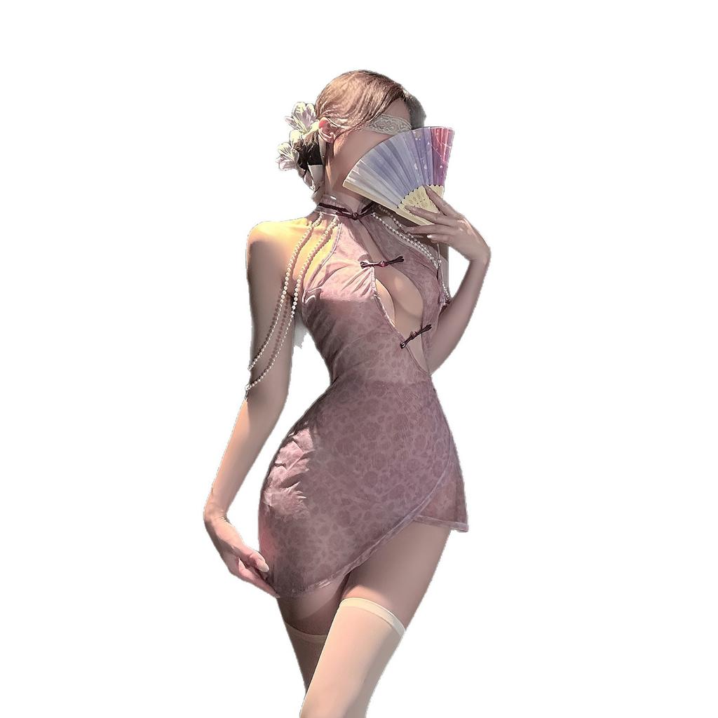 Sex Underwear Chinese Lace Neck Leaky Milk Perspective Cheongsam Nightdress Flirting Sex Underwear Pure Desire