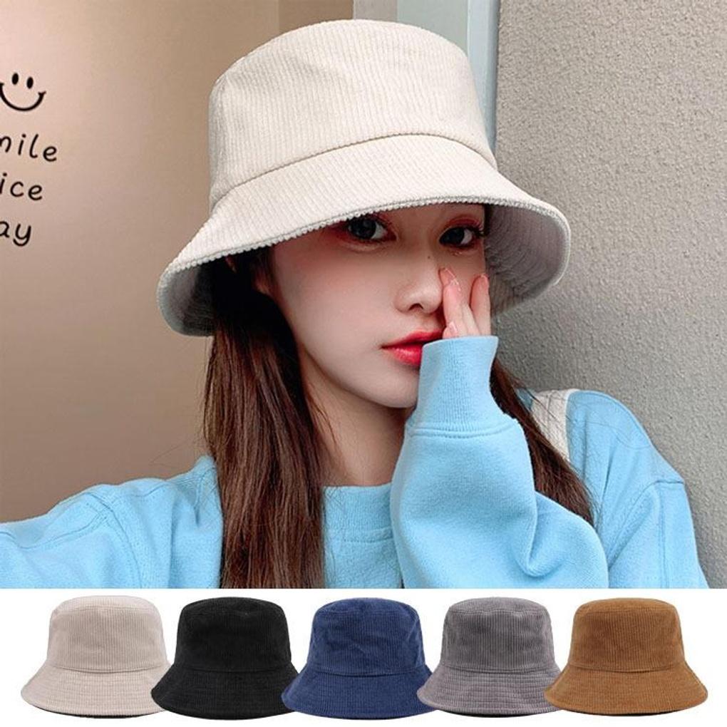 Chapéu Balde de Veludo Cotelê Tendência Diária de Moda Feminina