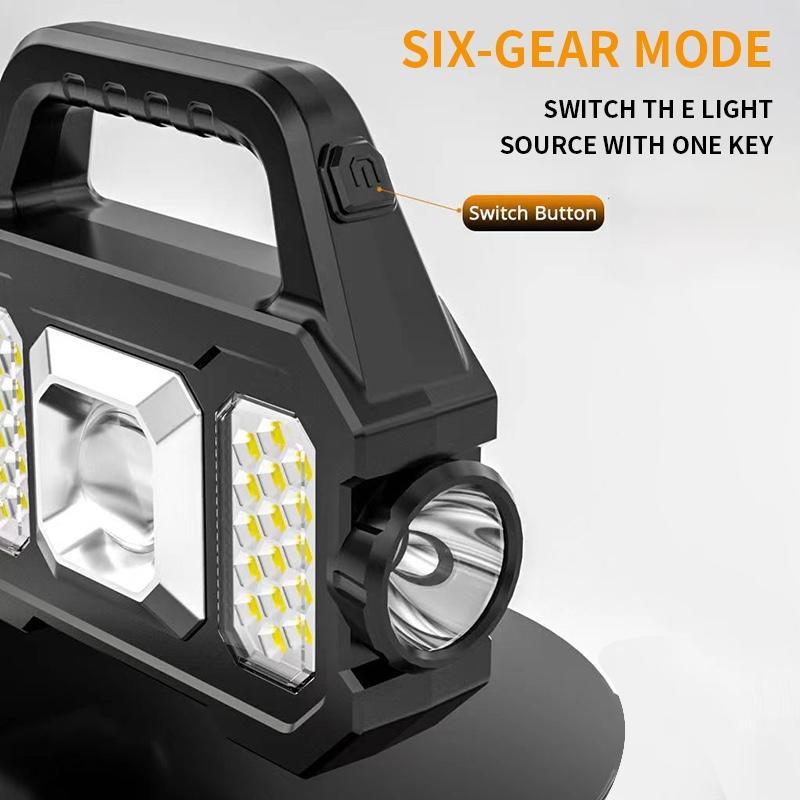 Multifunctional Solar Work Light Searchlight Solar Rechargeable Flashlight Outdoor Six-Gear Mode Night Light  With Power Display