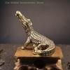 1x Antique Bronze Crocodile Miniature Figurines Vintage Brass Mini Alligator Statue Desk Ornaments Home Feng Shui Decor Crafts