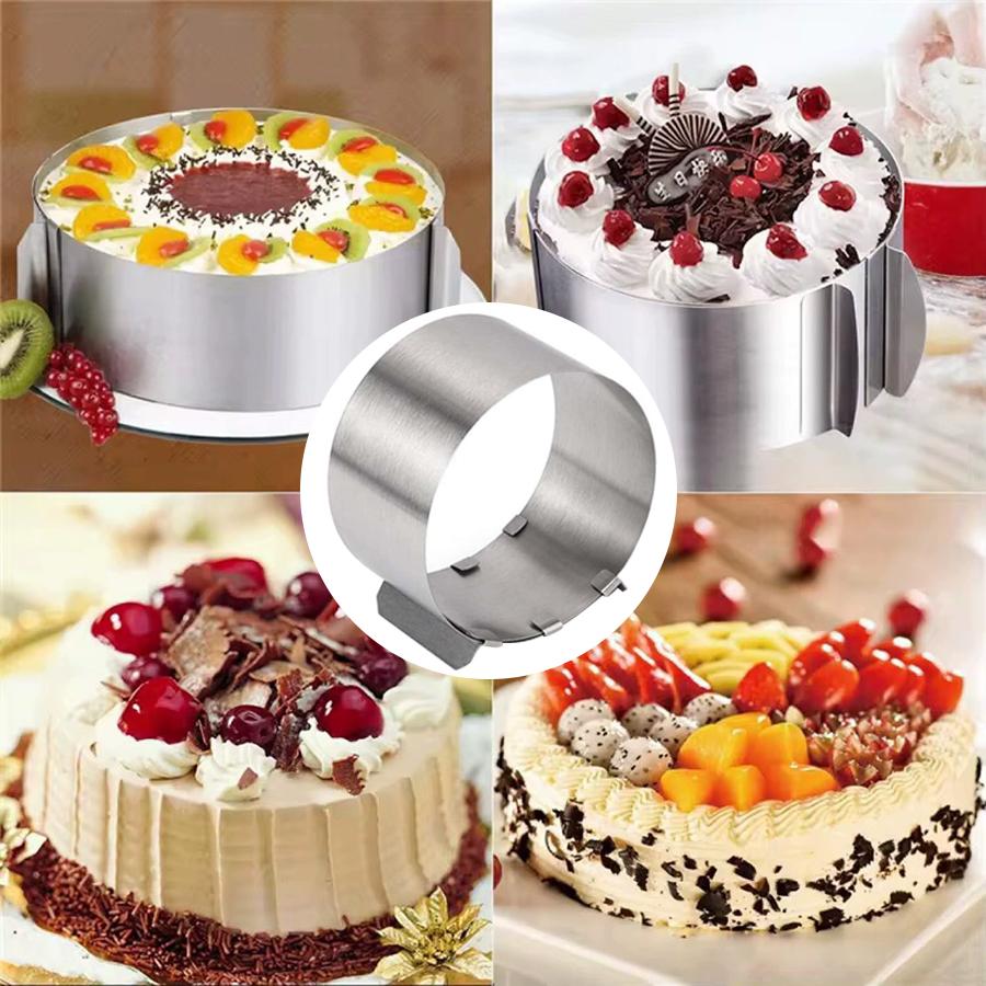 1pc 6-12inch Adjustable Stainless Steel Cake Baking Ring with 8/10cm Transparent Cake Collar Kitchen Dessert Making Tools