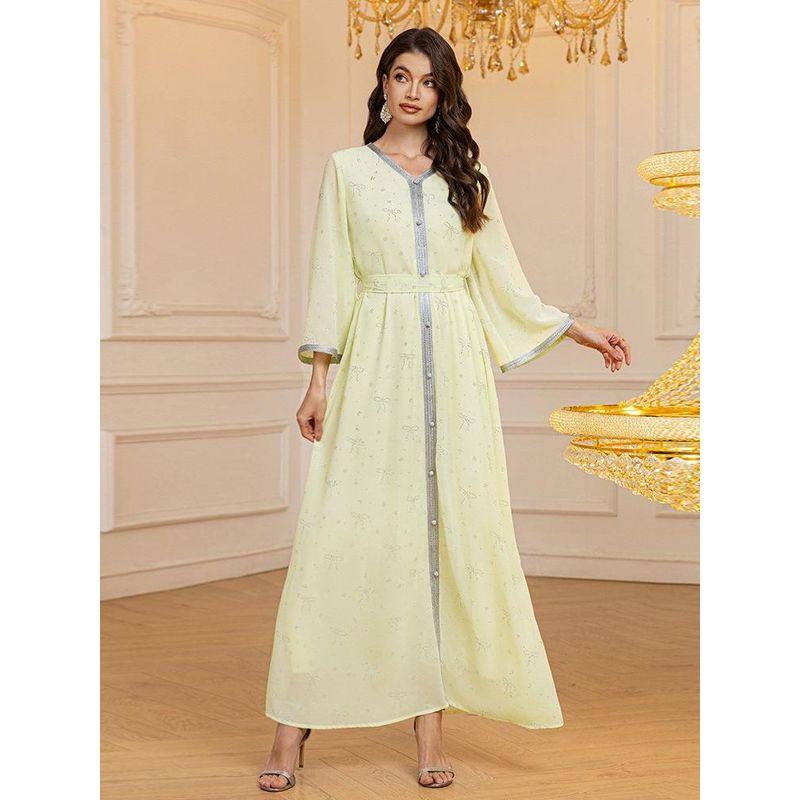 

Ближний Восток Индонезия Турция Трансграничное Женское Шифоновое Платье с Горячей Отделкой Арабское Официальное Платье Пояс Комбинезон ПЛАТЬЕ Light yellow 2XL