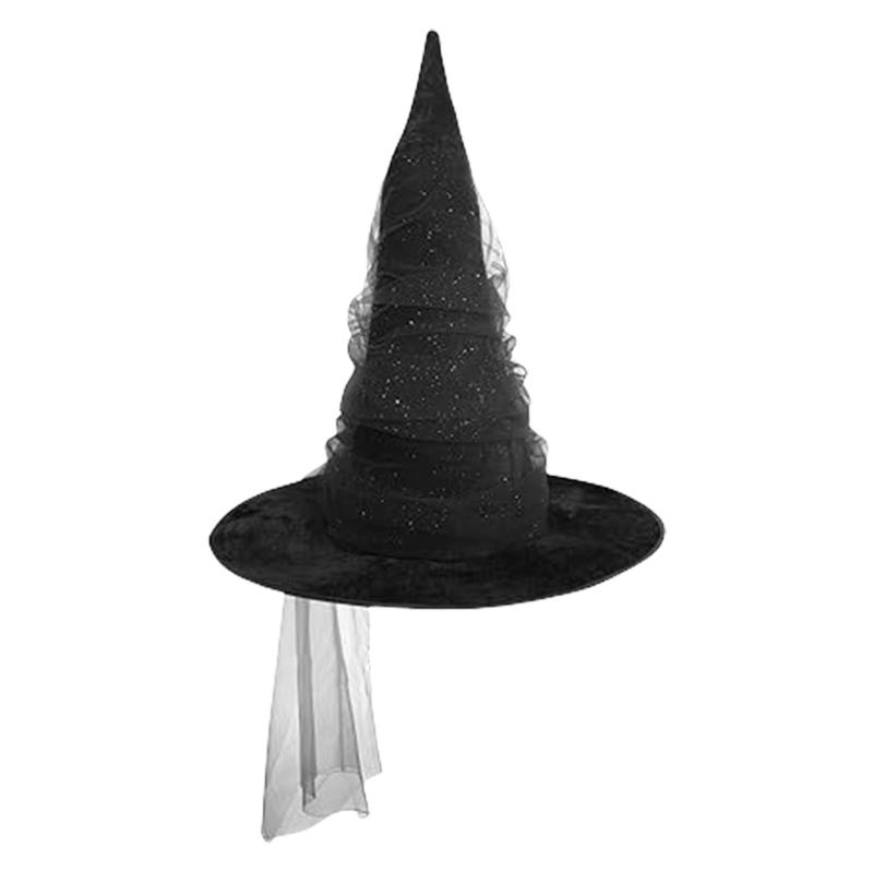 Elegant Witch Hat With Ruched Mesh Design For Halloween And Costume Parties Perfect For Women Cosplay Dressingup