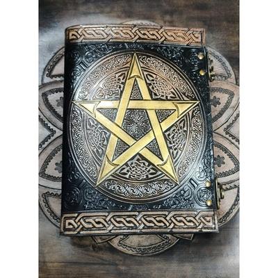 Pentagram Embossed Leather Journal ,Handmade Leather Journal ,Blank Leather Notebook Leather Grimoire, Leather Sketchbook Pentacle