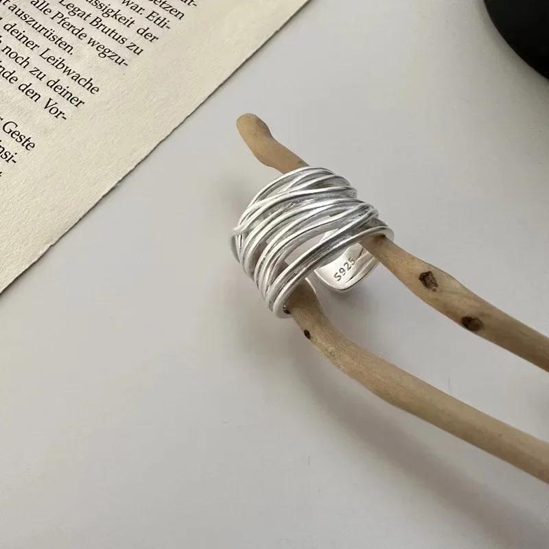 925 Silber Kreuz Linien Ringe Für Frauen Mode Handgemacht Geometrisch Unregelmäßig Breit Offen Ring Party Schmuck Feiertagsgeschenke