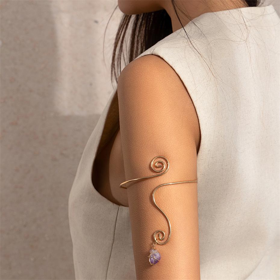 Ingemark Creative Water Drop Stone Pendant Open Cuff Bangles for Women Wed Bridal Goth Geometric Arm Bracelet Aesthetic Jewelry