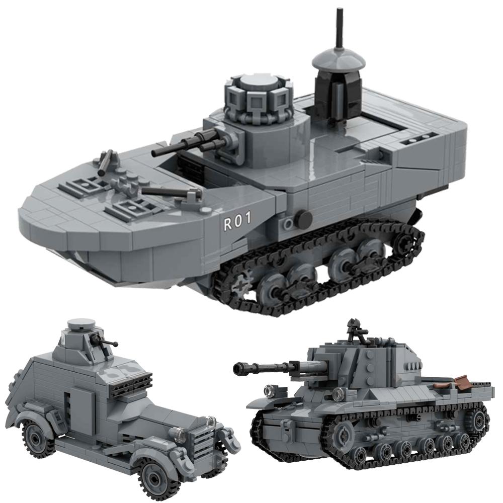 Militär Japanische Armee Baustein Spielzeug Wolseley-Sumida gepanzertes Fahrzeug Typ 2 KA-MI Amphibienpanzer Typ 3 Bausteine Set