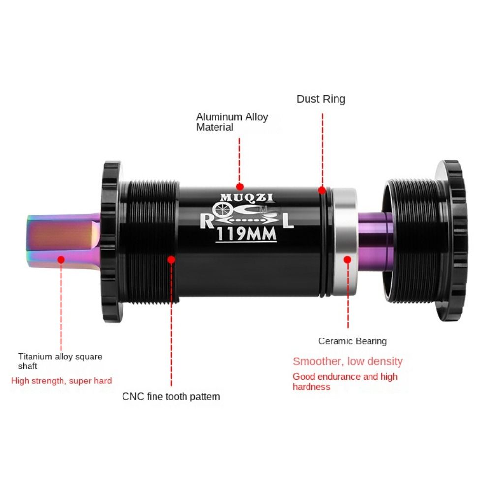 Square Titanium Alloy Bike Axle Crankset Part Sealed Bearing Bicycle Bottom Bracket Bike Crankset Shaft Bicycle BB Ceramic Axle