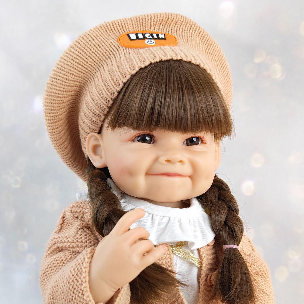Smiling Reborn Doll 55cm 22inch Full Body Soft Rubber Toy Simulated Vinyl Children's Gift Cute Girl Dress Up Dolls Birthday, Christmas, New Year