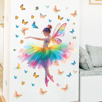 Butterfly Girl Stickers Wall Decals for Kids Room Self-Adhesive Nursery Wall Art