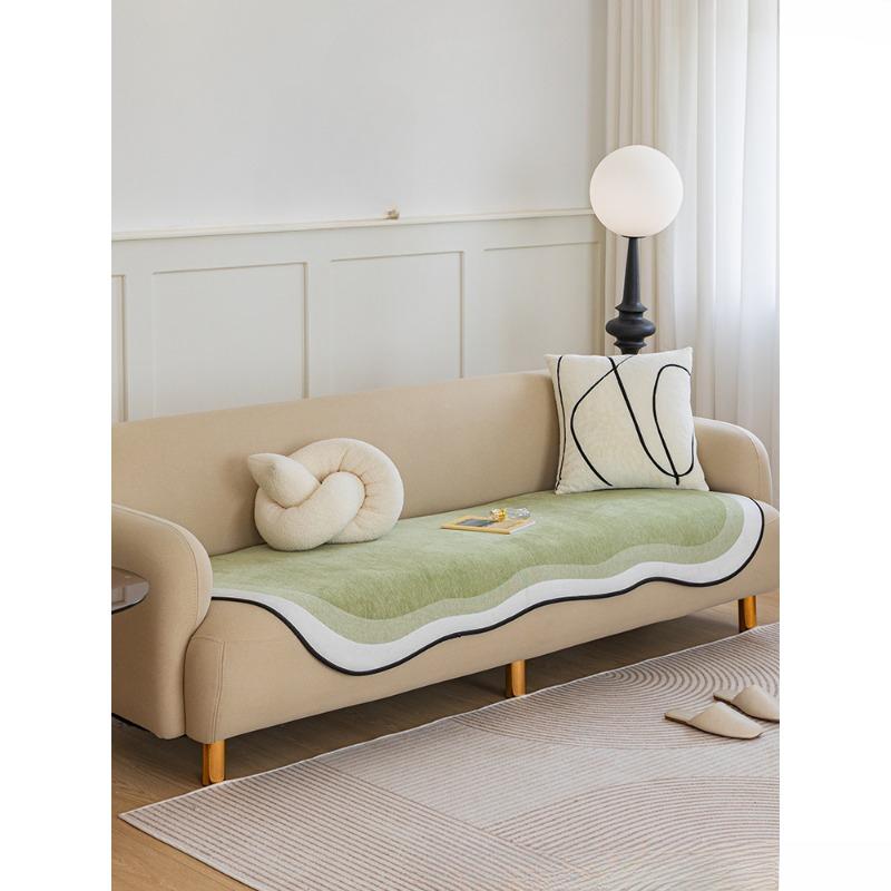 Chenille Irregular Sofa Cushion Special-Shaped Cushion Four Seasons Universal Non-Slip Anti-Scratching Solid Color Matcha Green One Piece