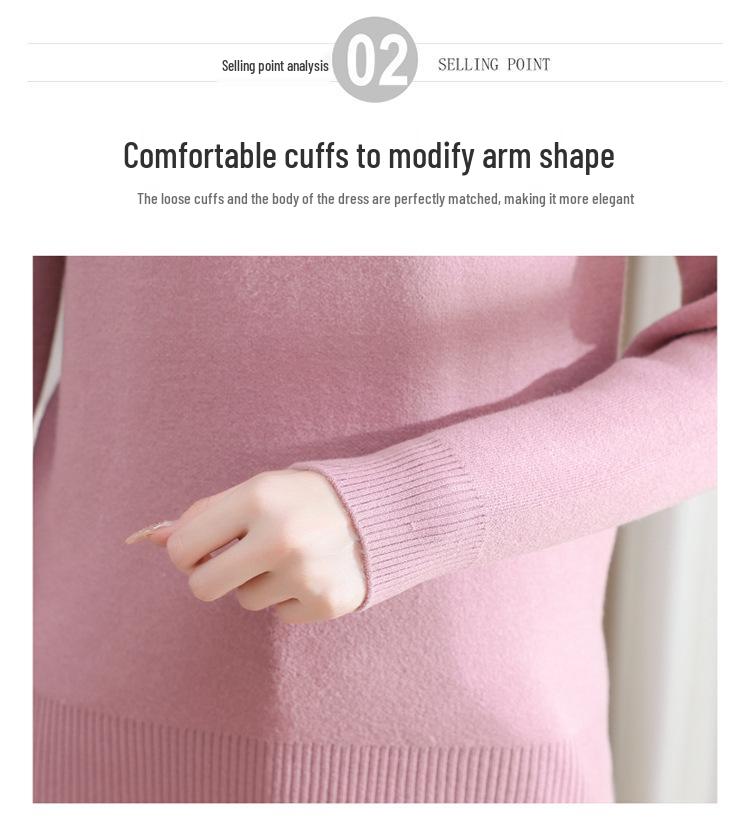 Autumn/Winter Fleece-Lined Knit Base Layer for Middle-Aged & Elderly Women - Half-High Neck, Thickened Fashion Sweater for Mothers