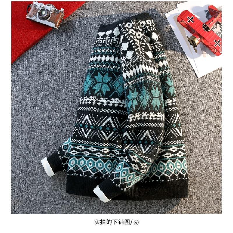 Men's Autumn and Winter Pullover Round Neck Long-sleeved Casual Ethnic Style Sweater Knitwear Fashion Tops