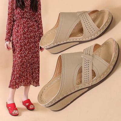 2025 Women Summer Wedge Sandals Premium Orthopedic Open Toe Sandals Vintage Anti-slip Leather Casual Female Platform Retro Shoes
