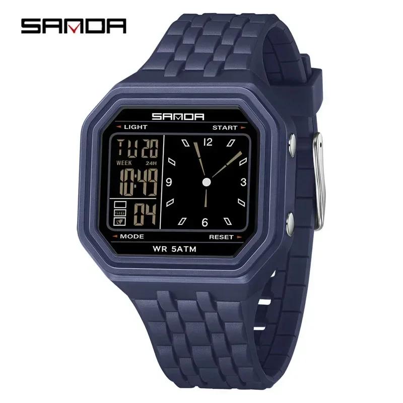 SANDA Fashion Electronic Watches Men 50M Waterproof Night Light Multi Functional Student Trend Outdoor Sport Male Watch Relogios