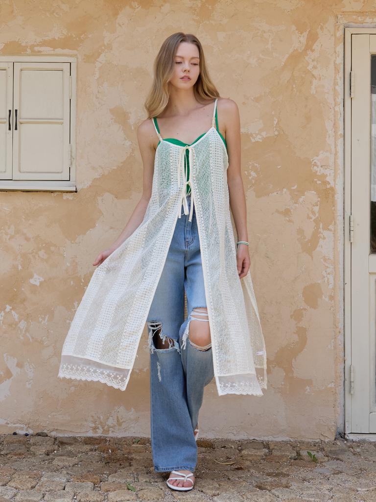 Le Studio Lace Cotton Open Long Dress_Cream
