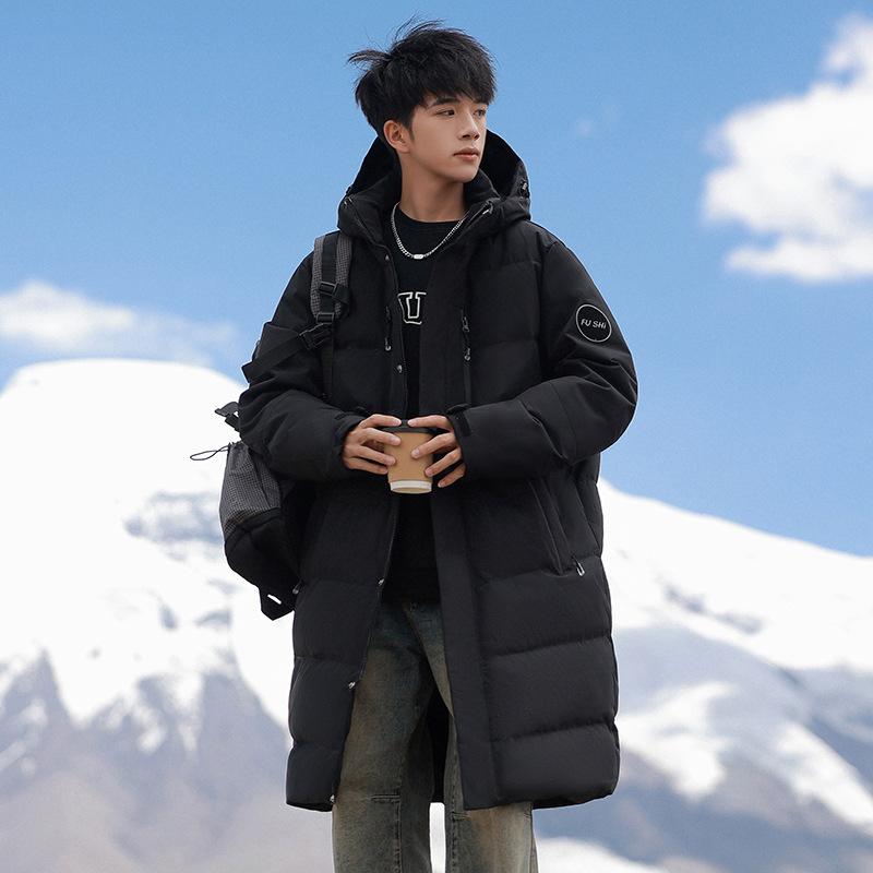 

Winter new mid-length couple white duck down hooded down jacket for men and women, thickened warm jacket for men M