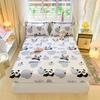 1pc Cotton Bed Sheet for Kids Panda Printed Cute Cartoon Style Fitted Bed Sheet with Elastic Band 360All-inclusive Bed Sheet