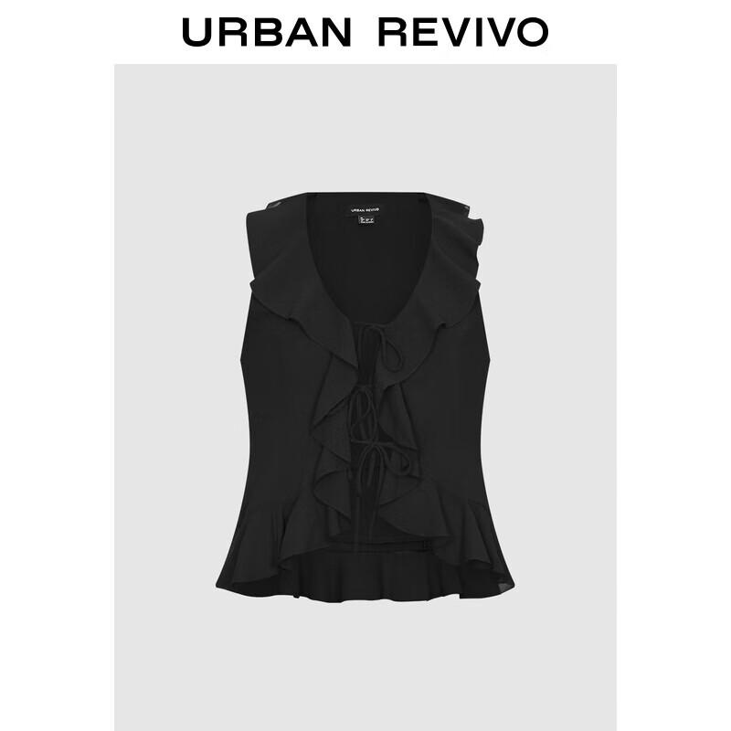 UR Women s Elegant Ruffle Sleeveless Tie-Front Top L