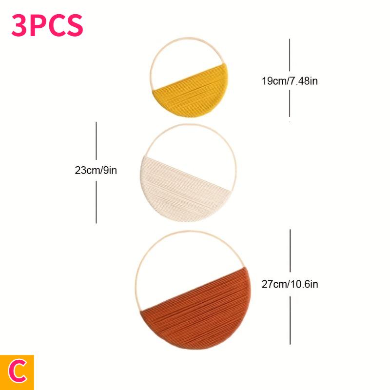 3er Set Böhmische Runde Wandregale Makramee Wandbehang Wandteppich Set Handgewebt Geometrisch Dekorativ für Schlafzimmer Wohnzimmer Dekoration
