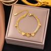 18K Gold Plated 316L Fashionable Titanium Steel Bracelets Waterproof Heart Roman Numerals Queen's Chain Link Bangles