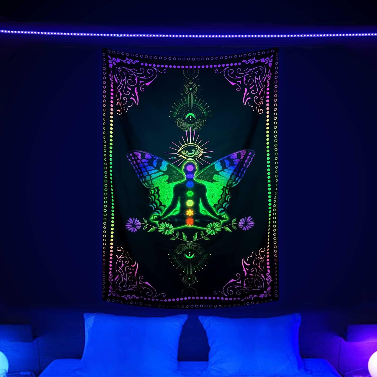 Tapestry dark night seven chakras vertical ultraviolet 75x100