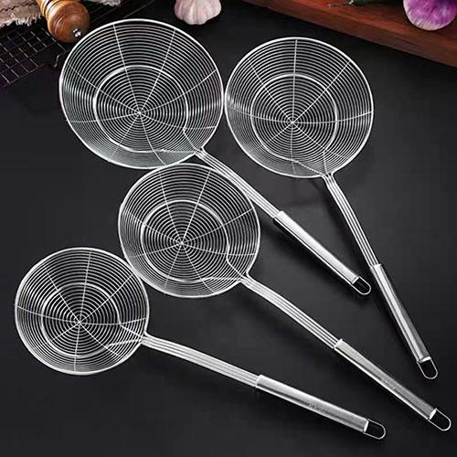 Solid 18/8 Stainless Steel Spider Strainer Skimmer Ladle, 14/16/18/20cm Frying Spoon with Handle - Kitchen Tools