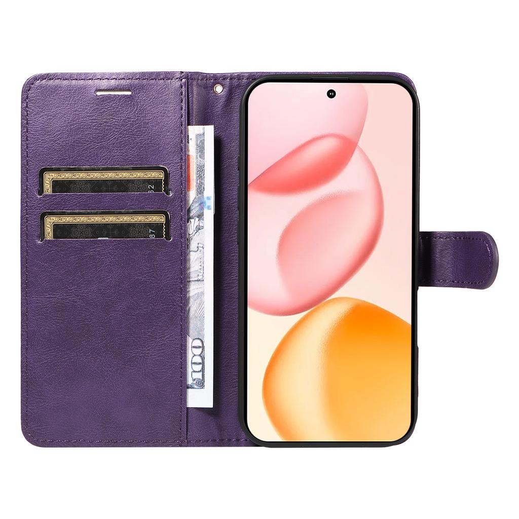 For Honor 400 5G (Global) Leather Wallet Case with Strap Solid Color Phone Stand Cover