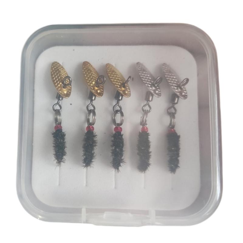 5Pcs Fly Fishing Swimbait Rotating Sequins Lures Insect Flies Fly Fishing Lures with Fish Hook Fishing Accessories