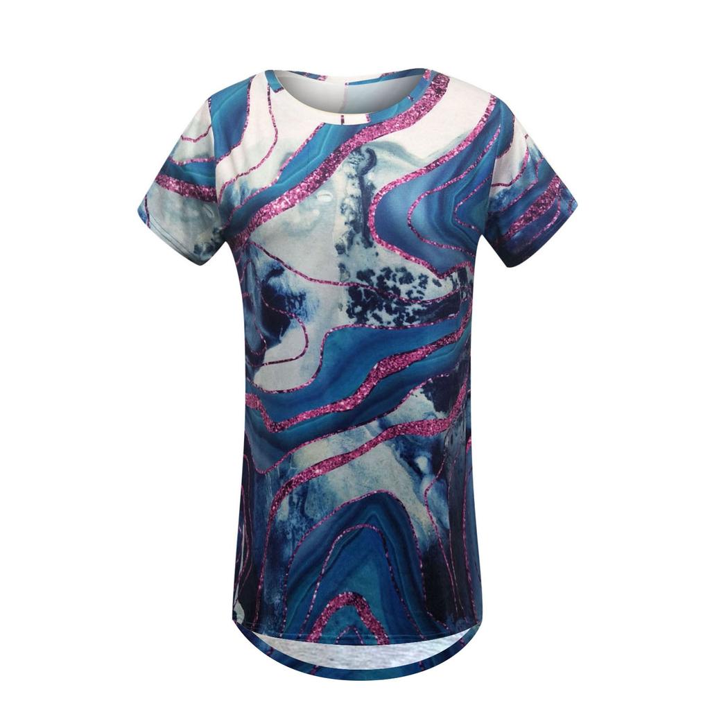 Fashion Women Summer Casual Beach Loose Round Neck Short Sleeves Printed T-Shirt Tops