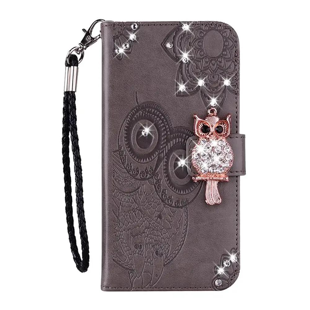 Glitter Leather Wallet Case For iPhone 16 Pro Max 15 14 13 12 11 Pro 3D Owl Flip Bling Cover XS XR X SE2020 Cards Solt Book Bag