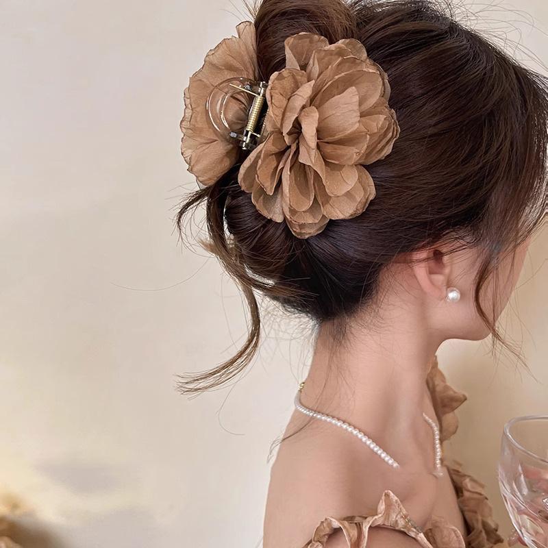 Super Fairy Mesh Flower Gripper Women New High-end Shark Clip Back Hair Simple Elegant Headwear