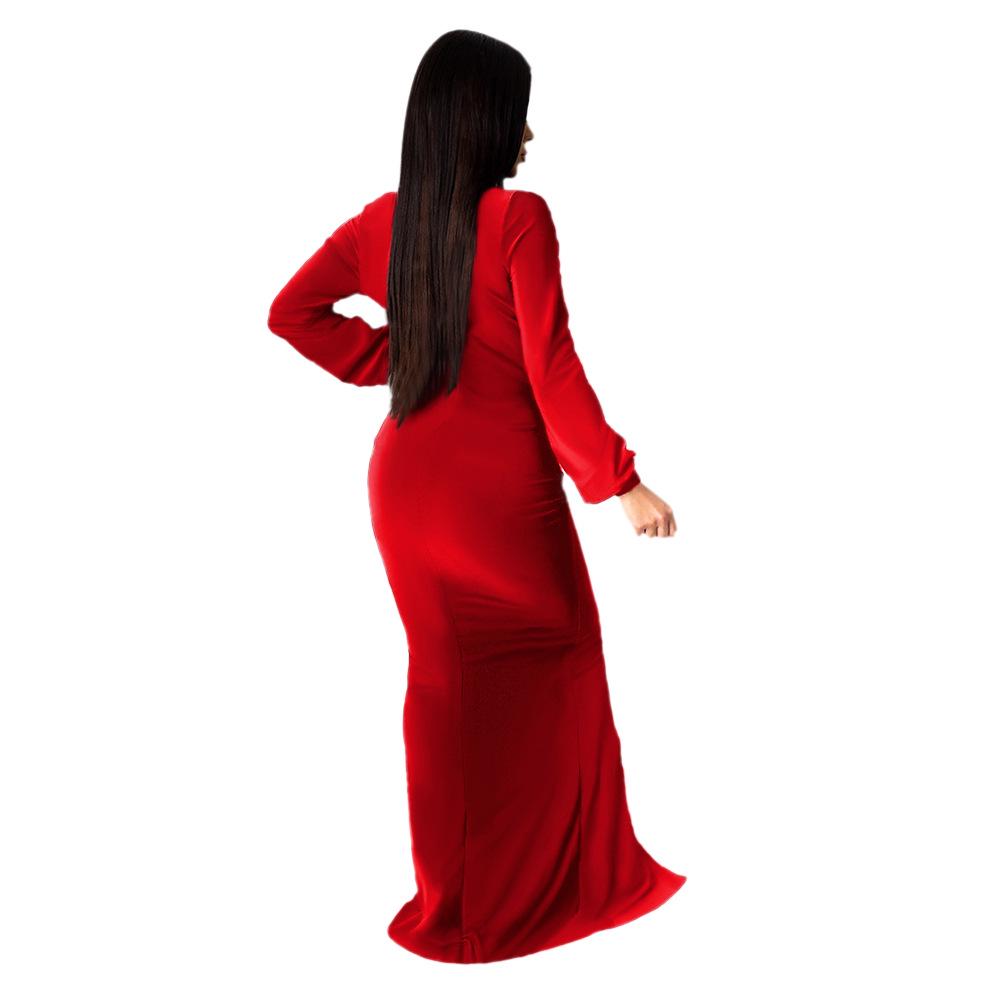 Solid Color V-Neck Slim Sexy Women's Evening Gown
