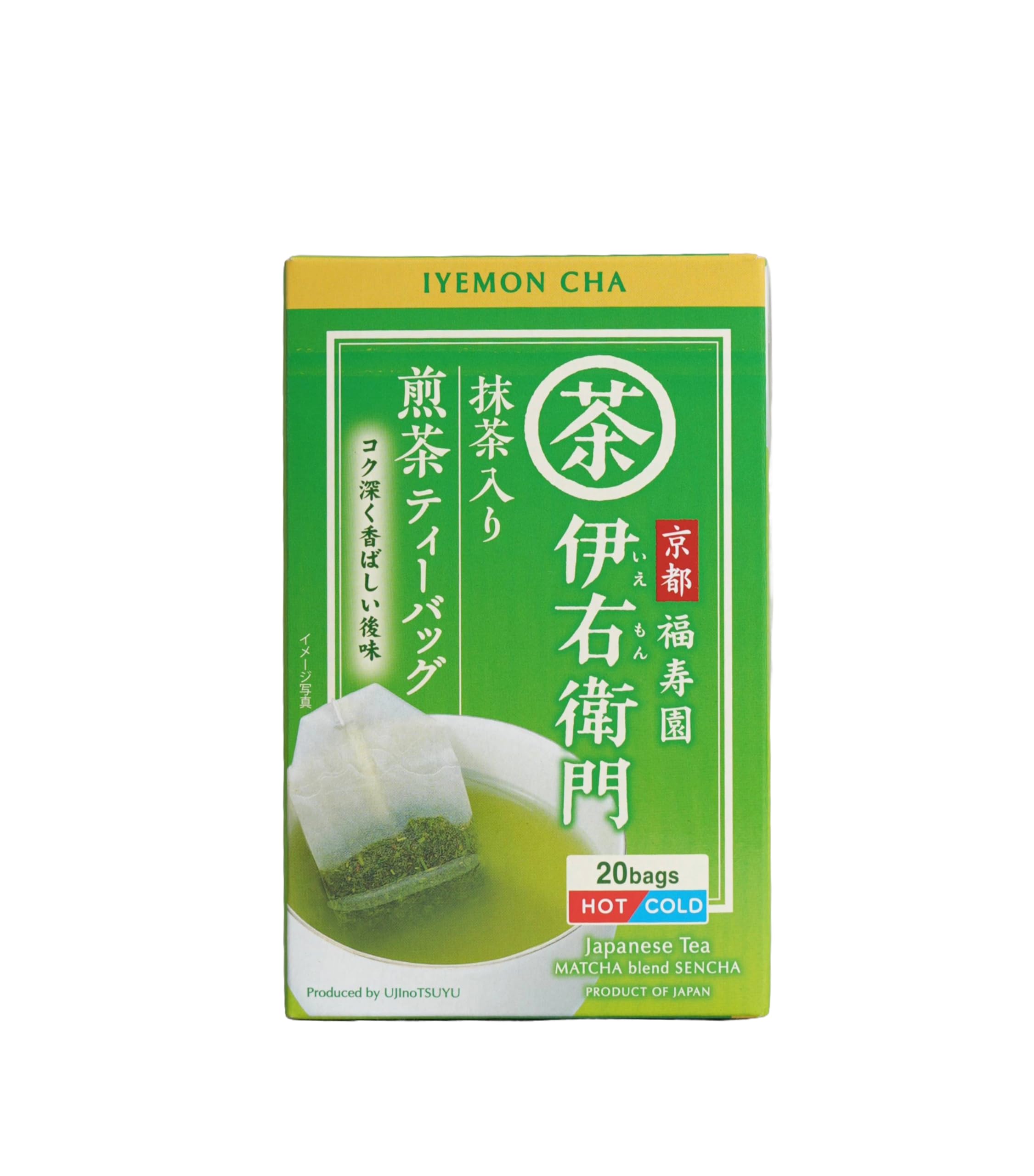 UJInoTSUYU Iyemon Sencha Japanese Green Tea Blended With Matcha Tea Bags|Imported From Uji,Kyoto, Japan|100% Pure & Authentic| 2Gmx20 Teaba